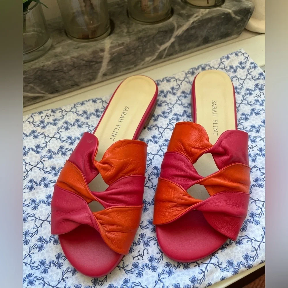 NIB Sarah Flint Arabesque Slide Positano Pink Leather Sandals IT 36 US 6